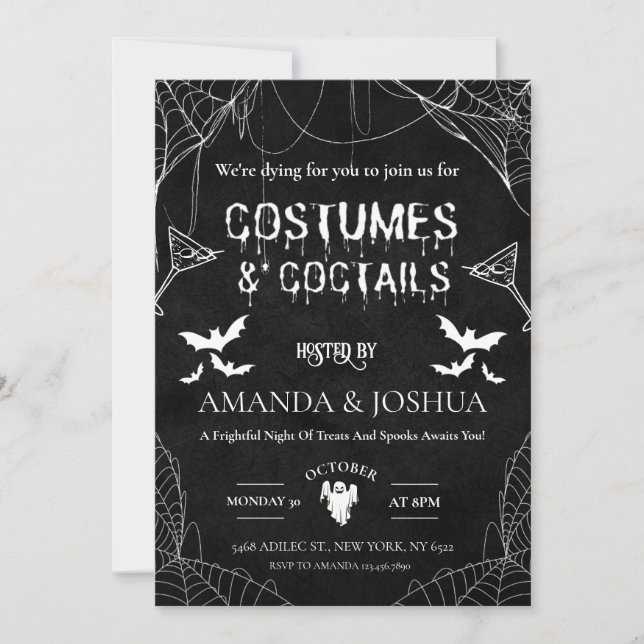 Adult Halloween Costumes & coctails  Party  Invitation (Front)