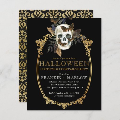 Adult Halloween Gothic Skull Vintage Invitation