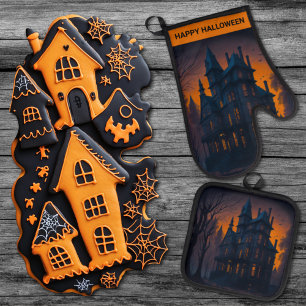 Adult Halloween Haunted Mansion Oven Mitt & Pot Holder Set