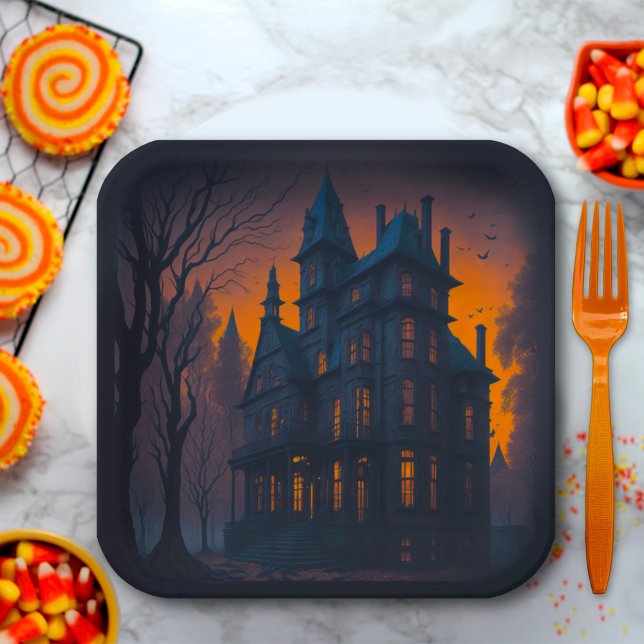 Adult Halloween Haunted Mansion Party Paper Plates (Creator Uploaded)