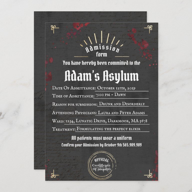 Adult Halloween Lunatic Asylum Spooky Gothic Party Invitation