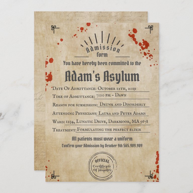 Adult Halloween Lunatic Asylum Spooky Gothic Party Invitation