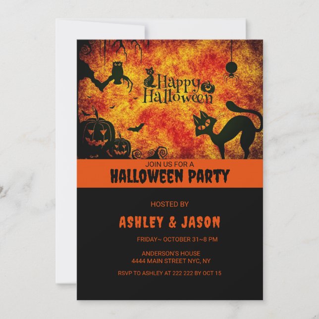 Adult Halloween Party Black Cat Invitation (Front)
