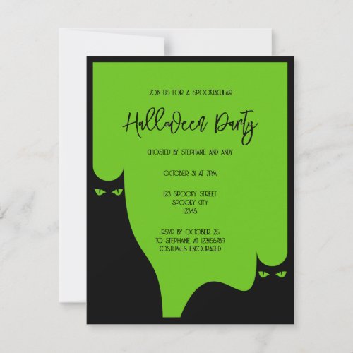 Adult Halloween Party Cats Eyes Black Green Modern Invitation