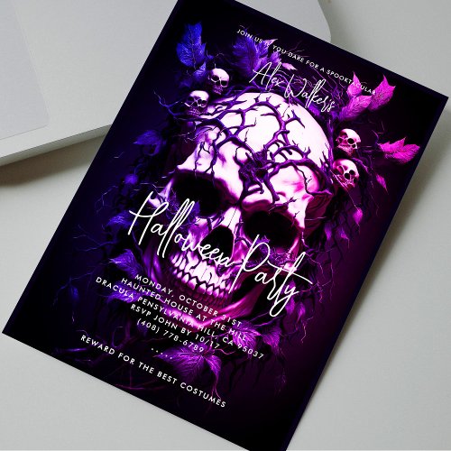 Adult Halloween Party Dark Blue Purple Skull  Invitation