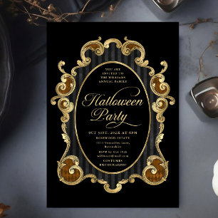 Adult Halloween Party Gold Ornate Vintage Invitation