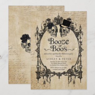 Adult Halloween Party Gothic Skull Booze Or Boos Invitation