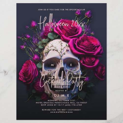 Adult Halloween Party Gothic Skull Red Roses Flyer