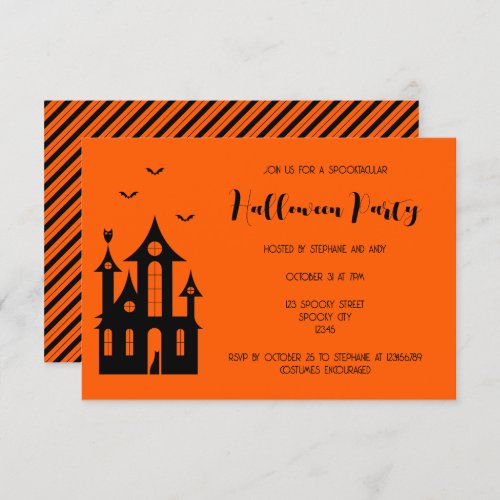 Adult Halloween Party Haunted House Black Orange  Invitation