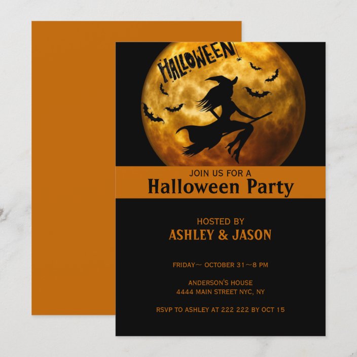 Adult Halloween Party Moon Invitation | Zazzle.com