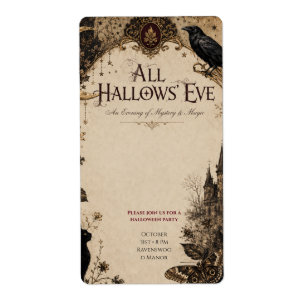 Adult Halloween Party Raven, Antique Key & Vintage Label
