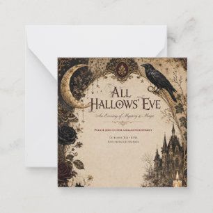 Adult Halloween Party Raven, Antique Key & Vintage Note Card
