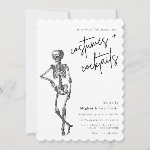 Adult Halloween Party Skelton Costume & Cocktail Invitation