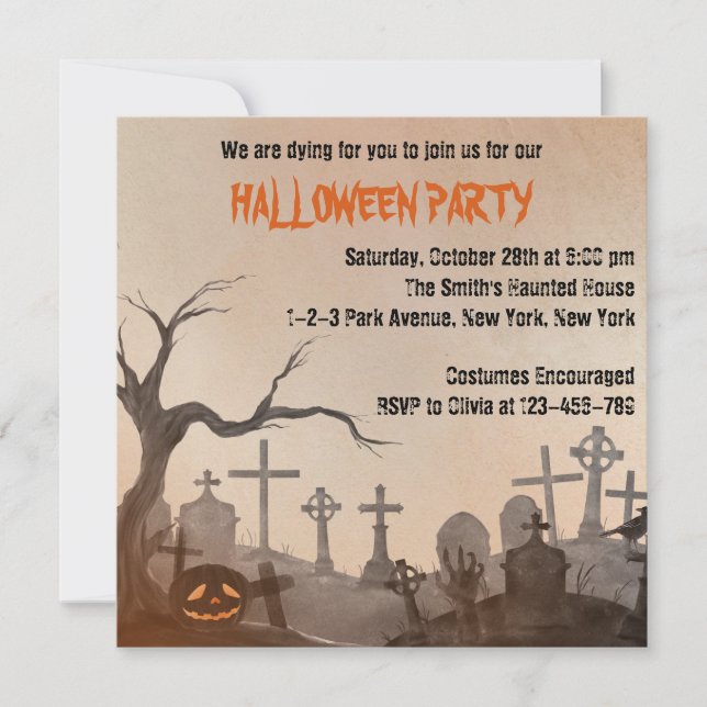 Adult Halloween Party Spooky Cemetery Invitation (Front)