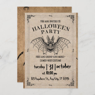 Adult Halloween Party Vintage Gothic bat Invitat Invitation