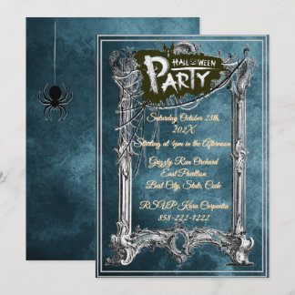 Adult Halloween Party Vintage Gothic Blue Spooky Invitation