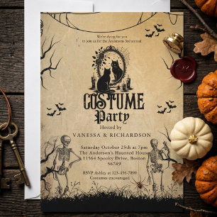 Adult Halloween Party Vintage Gothic Skeleton Invitation