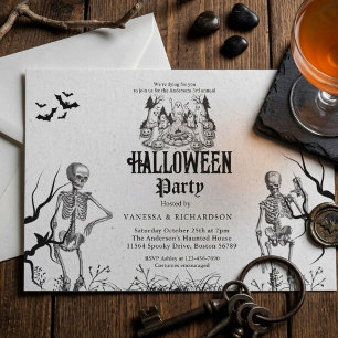 Adult Halloween Party Vintage Gothic Skeleton Invitation