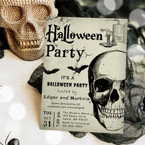 Adult Halloween Party Vintage Gothic Skull Invitat Invitation