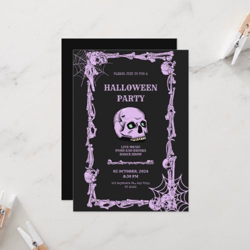 Adult Halloween Party Vintage Gothic Skull  Invitation