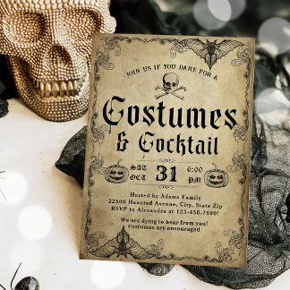 Adult Halloween Party Vintage Gothic Skull Invitation