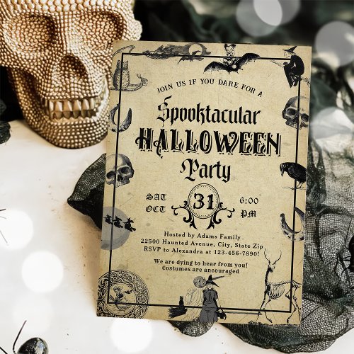 Adult Halloween Party Vintage Gothic Skull Invitation