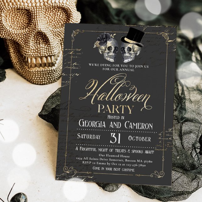 Adult Halloween Party Vintage Gothic Skull Invitation (Creator Uploaded)
