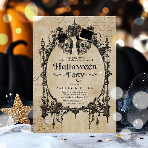 Adult Halloween Party Vintage Gothic Skull Invitation