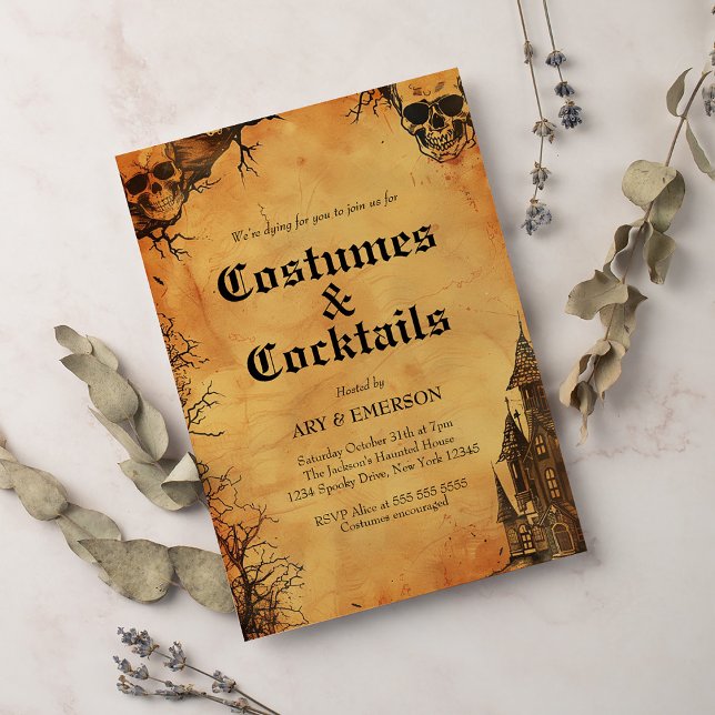 Adult Halloween Party Vintage Gothic Skull Invitation (Creator Uploaded)