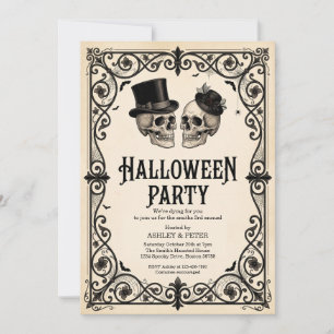 Adult Halloween Party Vintage Gothic Skull Invitation