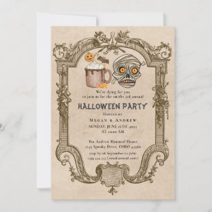 Adult Halloween Party Vintage Gothic Skull Invitation