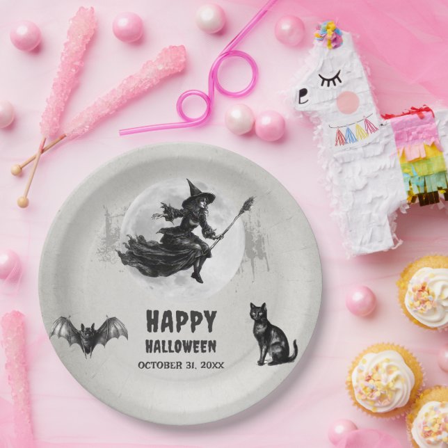 Adult Halloween Party Vintage Gothic Witch Paper Plates (Party)