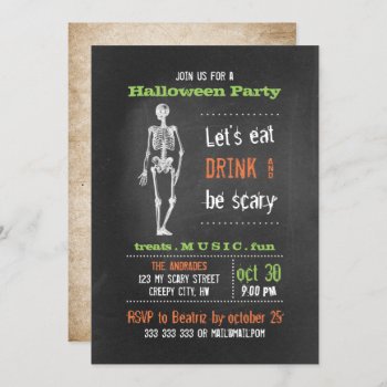 Adult Halloween Party Vintage Skeleton Chalkboard Invitation by red_dress at Zazzle