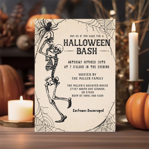 Adult Halloween Party Vintage Skeleton Cocktails  Invitation
