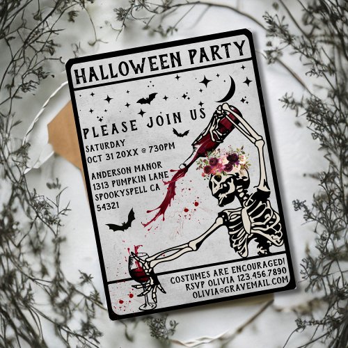 Adult Halloween Party Vintage Skull Invitation