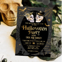 Adult Halloween Party Vintage Skulls Gothic Gold Invitation