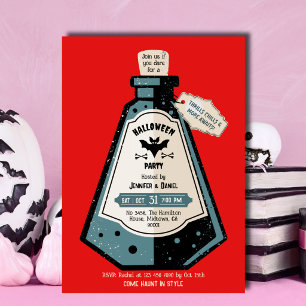 Adult Halloween Party Vintage Spooky Red Bat Invitation