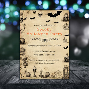Adult Halloween Party Vintage Spooky Skull Invitation