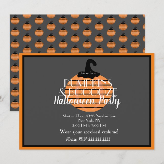Adult Halloween Pumpkin Orange Gray Party Invitation (Front/Back)