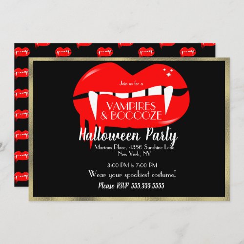 Adult Halloween Vampire Party Red Black and Gold Invitation
