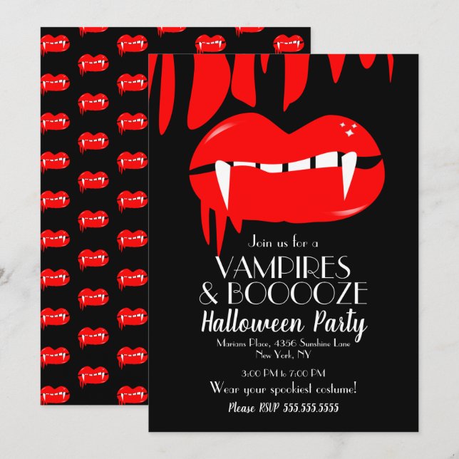 Adult Halloween Vampire Party Red Black Invitation (Front/Back)