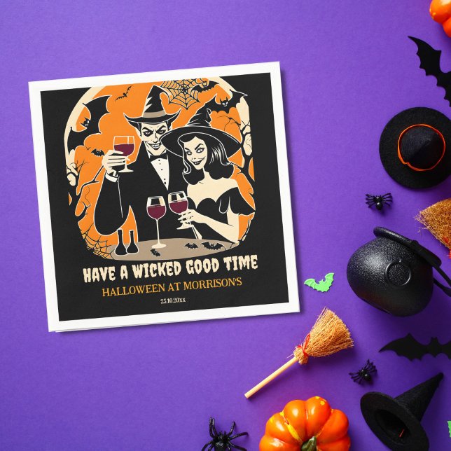 Adult Halloween wicked good time party tableware Napkins (Adult Halloween party tableware personalized napkins wicked good time retro witch a Dracula )