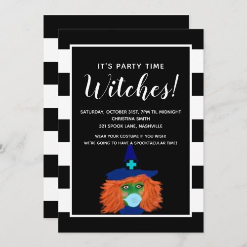 Adult Halloween Witch Covid Mask Costume Party  Invitation