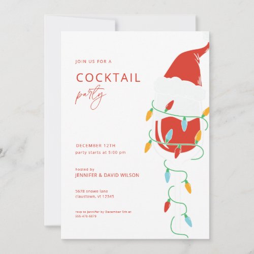 Adult Holiday Cocktail Party Christmas Wine Santa Invitation