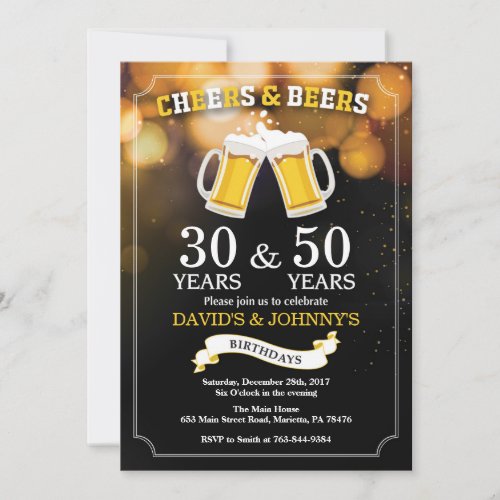 Adult Joint Birthday Invitation Cheers and Beers