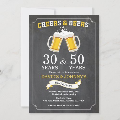 Adult Joint Birthday Invitation Cheers and Beers