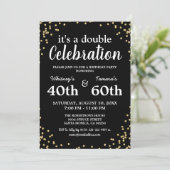 Adult Joint Birthday Party | Black Gold Glitter Invitation (Standing Front)