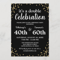 Adult Joint Birthday Party | Black Gold Glitter Invitation