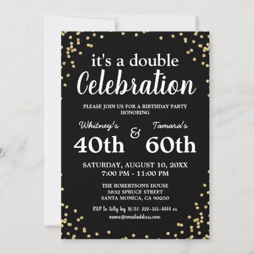 Adult Joint Birthday Party  Black Gold Glitter Invitation