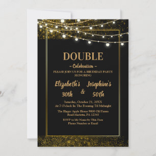 Adult Joint Birthday Party Black Gold Glitter Invitation